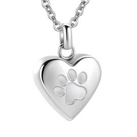 Pet Heart Cremation Jewelry For Ashes For Dog/Cat Paw Stainless Steel Memorial Locket Urn Necklace Paw Print Pet Heart Urn Necklace Memorial Keepsake Jewelry Ashes