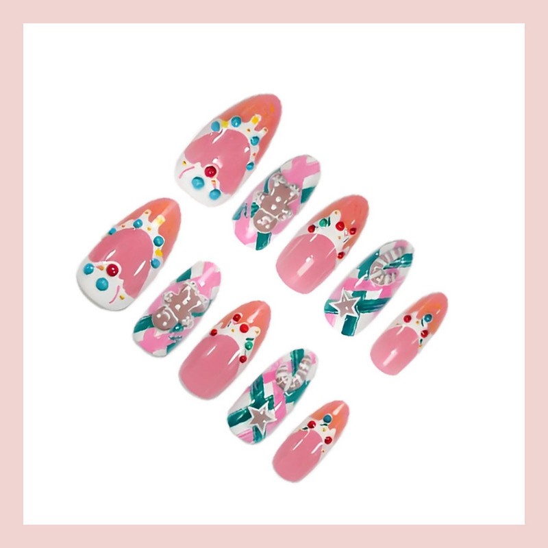 Christmas Press on Nail Cute Fake Nails Almond Shape with