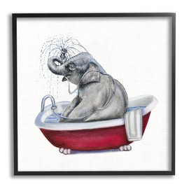 Stupell Industries Elephant in Red Bathtub Playful Safari Animal Wall Art, 17 x 17, Black Framed