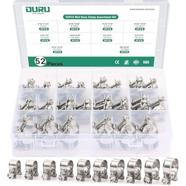 52PCS Fuel Line Clamp Assortment Kit 304 Stainless Steel,10 Sizes Adjustable 9/32"-23/32" Dia (7-18mm) Mini Fuel Injection Gas Line Hose Clamps,Pipe Clamp for Automotive,Diesel Petrol Pipe