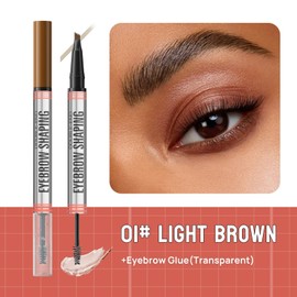 Weixinbuy 2-IN-1 Microblading Eyebrow Pen Long-lasting, Waterproof Eyebrow Pencil Dual-Ended with 4-Fork-Tip & Brow Brush & Clear Brow Gel, Fluffy & Defined Brows for Natural-Looking (1# Light Brown)