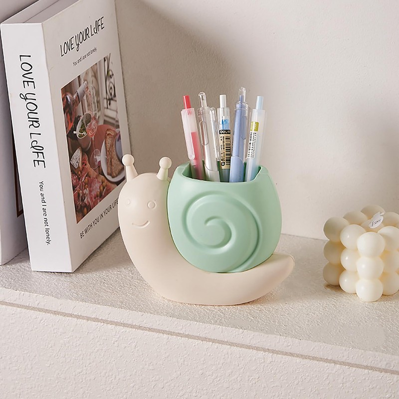 Qaoliffa Cute Pink Snail Makeup Brush Holder,Multi Functional Storage Box