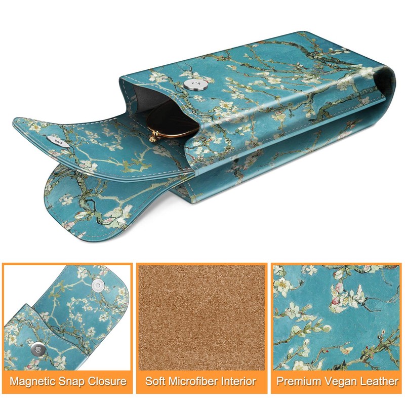 Fintie ダブルメガネケース カラビナフック付き ポータブル ビーガンレザー 眼鏡ケース 傷防止 サングラスポーチ, Z-Blossom, Large