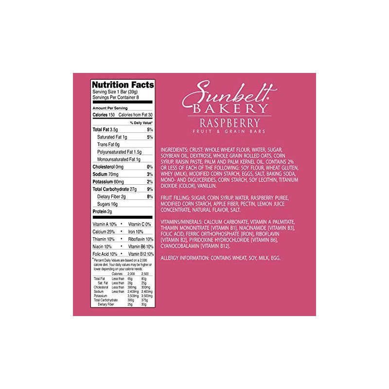 Sunbelt Bakery's Raspberry Fruit & Grain Bars, 5 Boxes, No