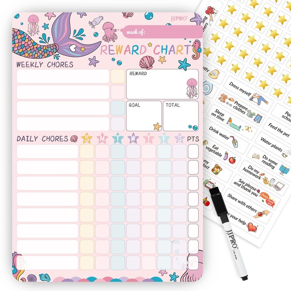 Mermaid Magnetic Dry Erase Chore Chart for Kids at Home,