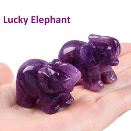 XIANNVXI Amethyst Crystal Elephant Ornament Amethyst Crystal Gifts Elephant Figurine Reiki Natural Carved Gemstone 1.5" Cute Lucky Elephant Gifts for Women