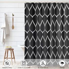 SCHIB Cortina de Ducha de Baño,180 x 180 cm, Forros de Cortinas de Regadera, Adecuada para Baño, Ducha, Bañera, Impermeable(Negro/Blanco)