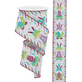 Easter Gnomes Wired Edge Ribbon - 10 Yards (2.5 Inch, White)