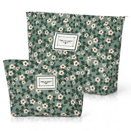 Aucuu Cosmetic Bags, 2 Pcs Small Floral Canvas Cosmetic Bag, Rose Flower Printing Corduroy Toiletry Bag, Multifunctional Travel Makeup Bag with Metal Zipper for Women Girls Gift