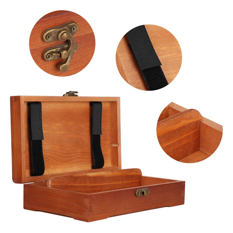 Wooden Sketching Pencil Box Antique Solid Wood Square Children Stationery