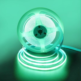 Clearhill 12V COB 480LED Strip Lights,16.4FT/5M（No Power Supply）,Green,480LEDs/M,with 5521DC Female Connectors,8mm Width,CRI90,Electroplated Double-Sided Panel,IP20,for Indoor Decoration