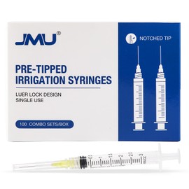 JMU 100pcs Dental Irrigation Syringes 3cc with 27G Blunt Dispensing Endodontic Irrigarion Needles, Luer Lock Design
