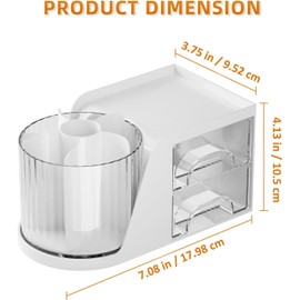 Desk Organizer with Drawer,Rotating Pen Holder,Desk Organisers Accessories,Versatile Desk Tidy, Makeup Brushes Organizer,Vanity Table,Desktop Stationery Box Storage for Home Office Supplies