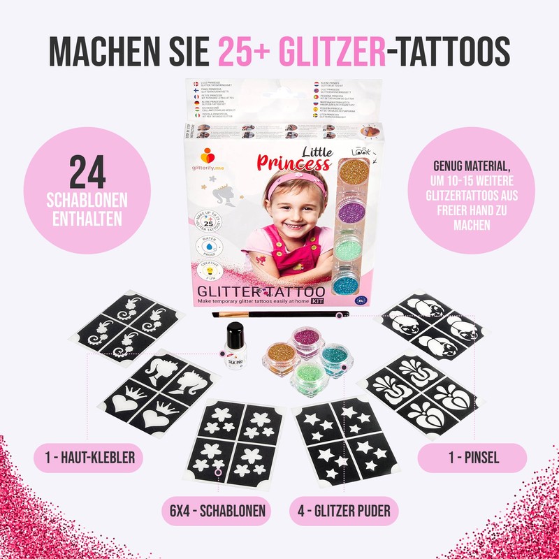 Little Princess - Girls Temporary Glitter Tattoo Set for Kids