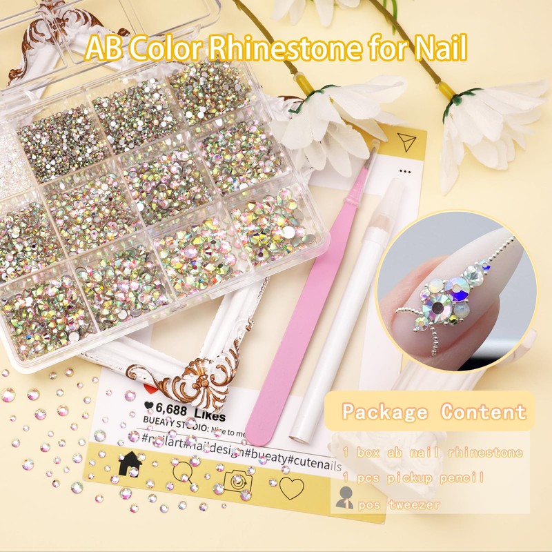 3D Flatback Crystal Nail Art Rhinestones Kit, Mixed Sizes Half