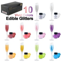 Edible Glitter for Cocktails, 10 Colors Luster Dust Edible Set, Food Grade Glitter Shimmer Sprinkle Powder or Drinks, Baking, Strawberries,Cakes, Cupcakes, Cookies Decoration