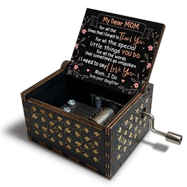 Zpvuklkl I Love You Mom Gifts-Hand Crank Wooden Music Box for Mom from Daughter - Antique Wood Flowers&Plants Musical Boxes,for Moms to be,Birthday,Mother's Day Christmas Thanksgiving Day Present