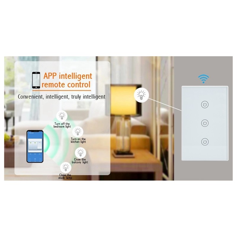 3 Gang Smart Touch Switch Glass Panel Voice APP Remote