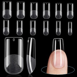 TOMICCA Medium Square Fake Nail Tips, Half Matte Acrylic Pre Filed Soft Gel Nail Tips, 240Pcs Full Cover Pre Shaped 12 Sizes Fake Nails for Beginner and Professional DIY Nail Salon