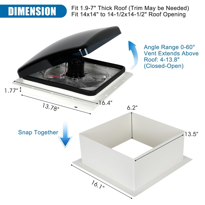 RV Roof Vent Fan, 12V DC 14" Super Quiet Reliable
