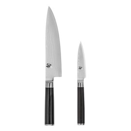 Shun Classic 2 Piece Starter Set, Includes 8" Chef and 3.5” Paring Knives, Handcrafted Japanese Knife Set, VG-MAX Core with Damascus Stainless Steel Cladding, Pakkawood Handle