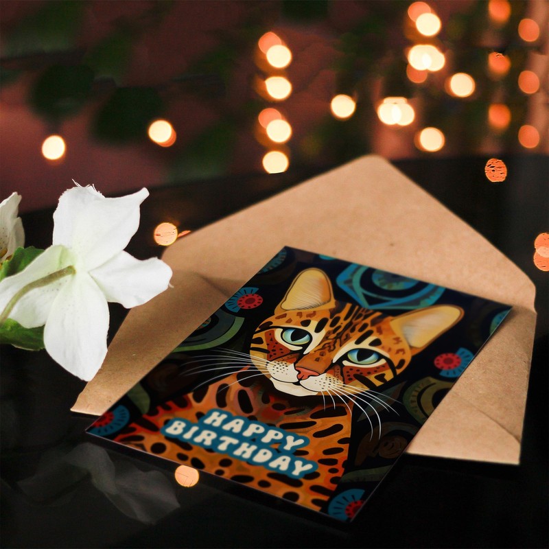 Artery8 Birthday Greeting Card Bengal Cat Lover Abstract Pattern For