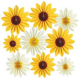 DAVBNM 9 Pcs Sunflower Party Decorations Tissue Paper Pom Poms Yellow Spring Paper Flowers for Wall Backdrop Baby Shower Garden Wedding Tea Party Decor