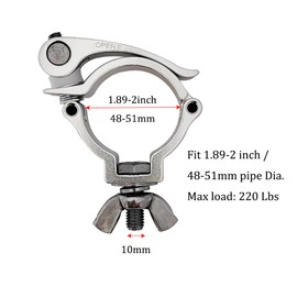 2inch Quick Release Stage Light Clamp Aluminum Alloy Heavy Duty 220lbs Truss Clamps Fit Pipe OD 1.89-2inch / 48-51mm 2Pack Silver