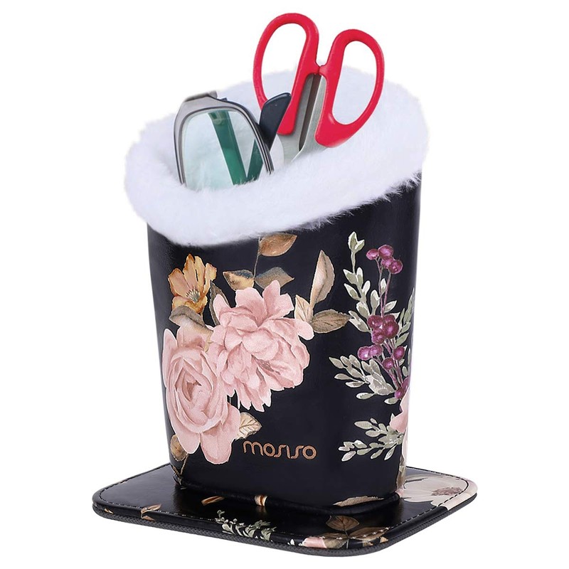 MOSISO Eyeglasses Holder, Plush Lined PU Leather Peony Stand Case