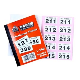 Bingosupermarket Raffle Tickets 1-500 Cloakroom - Assorted Colours bordered (Pink)