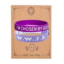 QRH 2PCS WWJD Christian Bible Verse Silicone Bracelets Set WWJD Braided Rope Bracelet Christian Quote Rubber Cross Bracelets What Would Jesus Do Woven Religious Wristbands- Purple