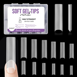 Nail Tips, 240 Pieces, Full Cover Soft Gel Tips, Acrylic Artificial Nail Tips, False Nail Tips, French Fake Nails Tips, Fake Clear Extra Long Straight Square for Nail Studios DIY