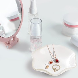 Ceramic jewelry dish,gifts for women her leaf jewelry Plate trinket key tray small ring dish holder nightstand decor home decor Christmas Birthday Friendship Gift for friend girl colleague (BigWhite)