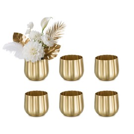 NUPTIO Gold Vases Compote Centerpiece Planter: 4" Ribbed Metal Vase Small Compote Bowl Planter Pot with Drainage Hole for Wedding Table Centerpiece Indoor Plants Set of 6