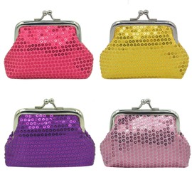 i-Sure 4 Packs Sequin Coin Purse with Clasp Kisslock Change Pouch Small Coin Wallet Gift for Women Girls 3.5" L X 2.8" H