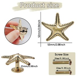 Hdtyyln 6Pcs Starfish Drawer Knobs, Gold Cabinet Handles, Ocean Theme Single Hole Knob, Starfish Handle with Screws for Home Office Kitchen Bathroom Dresser Cupboard Wardrobe Furniture Hardware Decor