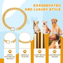 BAOBOTE 19MM Thick 18K Gold Plated Metal Dog Cuban Link Collar Gold Dog Chain Collar for Dogs(12" Gold)