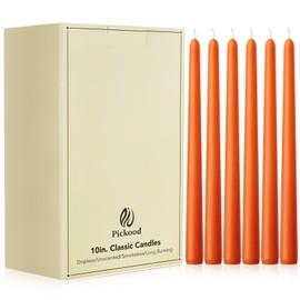 Pickood 10-Inch Tall Unscented Dripless Taper Candles Bulk 30 Pack - Orange Taper Candles Bulk, Perfect for Wedding, Dinner - Smokeless, 6-8 Hour Long Burning - Colored Candlesticks Bulk - Orange