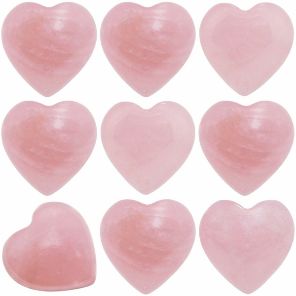 SUNYIK Natural Rose Quartz Pocket Mini Puff Heart Worry Healing Palm Stone Pack of 10(0.5")