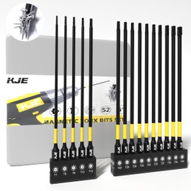 KJE 15-Piece 6" Impact Torx Screwdriver Bit Set (TT7-TT40) - S2 Steel Security Torx Bit Set with Magnetic Tips - 1/4" Hex Shank for Impact Drivers - Includes Storage Case