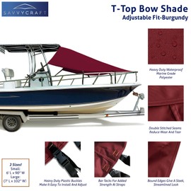 SavvyCraft T-Top Bow Shade, UV Protection T-Top Extension 600D Marine Grade Polyester T-Bow Boat Area Sun Shade, 6'L x 90" W Burgundy
