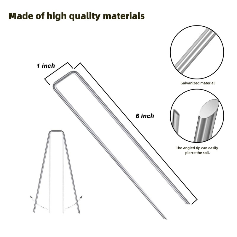 DaTpuik Sturdy Garden Landscape Staples, 6 Inch Galvanized Steel Sod