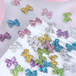30Pcs Bow Nail Charms, Extra Sparkly Bows Rhinestones 3D Bow Nail Art Charms Flatback Bows Manicure Decorations for Women DIY Craft Jewelry