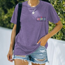 Nurse Shirts for Women Hospice Nurse Tshirts Shirts for Women Work Cute Short Sleeve Nursing School Graphic Tees Nurse Gifts Tops Purple