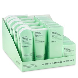 Global Beauty Care Blemish Control Skincare 4-Piece Kit- Facial Cleanser (2.5oz), & Scrub (2.5oz), Spot Treatment (0.5oz) & Facial Moisturizer (1.7oz)– Retinol, Vitamin C, Hyaluronic & Glycolic Acid