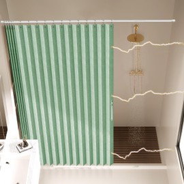AJAZZ Magnetic Folding Shower Curtains Acordion Shower Curtain Fabric Polyester Waterproof Shower Curtains Suitable for Family Hotel Homestay Bathroom (Green,77" W x 72" L) 1 Panel