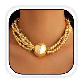 AJACITY Chunky Gold Choker Necklaces Beaded Statement Necklace for Women