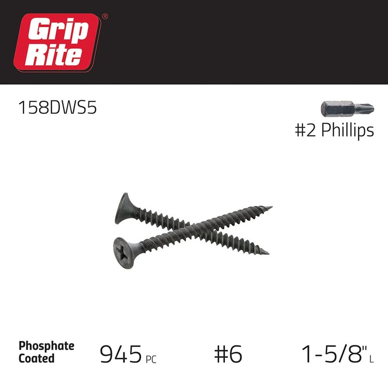 Grip-Rite 158DWS5#6 X 1-5/8" Phillips Bugle Head Fine Thread Sharp