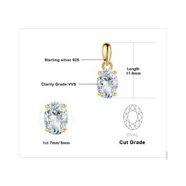 JewelryPalace Oval Cut 8 * 6mm 1ct Cubic Zirconia Solitaire Pendant Necklace for Women, Classic Simulated Diamond 925 Sterling Silver 14k Yellow Gold Necklaces for Her VVS D-F, 18 Inch Box chain