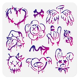 DOODLREAM 30 x 30cm Street Graffiti Wall Stencil Templates, Street Art Reusable Plastic Stencils for Painting on Wood Wall Floor Tile Fabric Glass Furniture DIY Home Decor Template